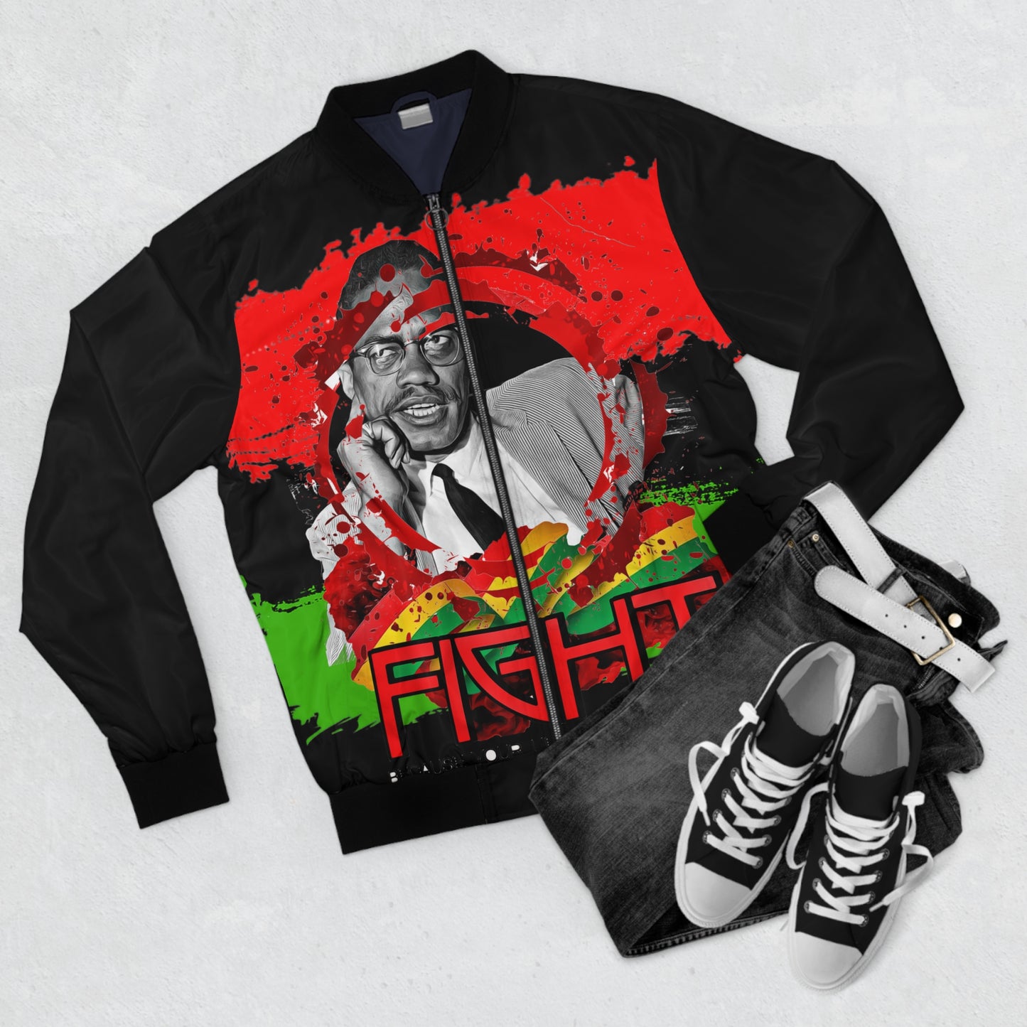 Malcolm x Men's Bomber Jacket (AOP)