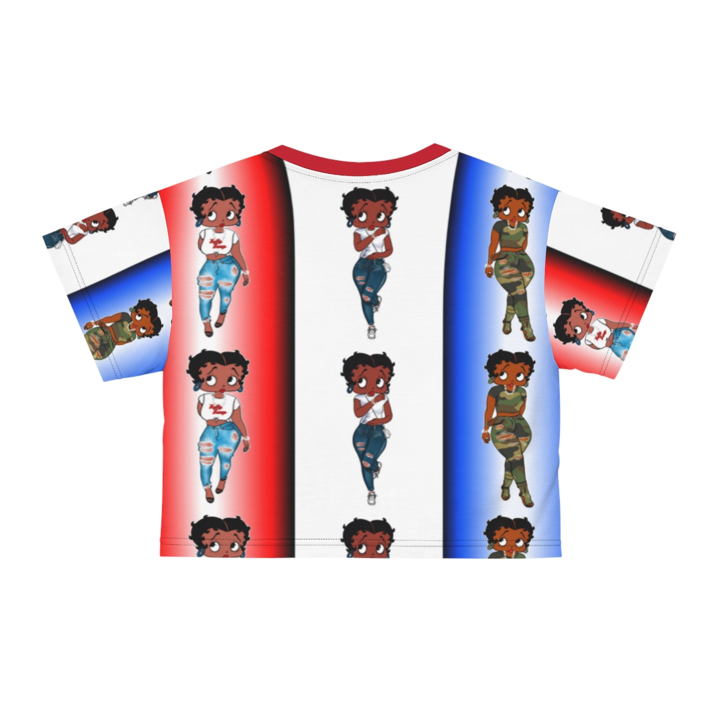 Betty boop red white and blue AOP Crop Tee