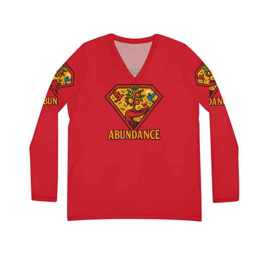 Abundance Long Sleeve V-neck Shirt, Rainbow Vibe Top, Gift for Her, Boho Style Apparel, Positive Energy Wear, Colorful Everyday Fashion