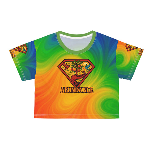 Abundance Vibrant multi colorful Crop Tee, Superhero Style Shirt, Unique Boho Top, Colorful Summer Wear, Gift for Her, Festival Fashion