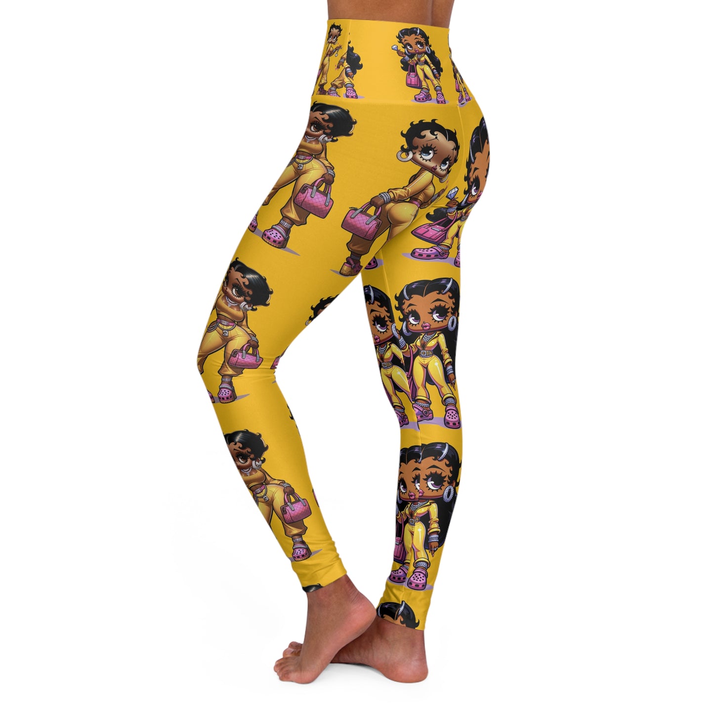 Betty boop yellow and pink High Waisted Yoga Leggings - Fun and Funky Activewear for Fitness, Yoga, Dance, Athleisure, and Everyday Wear