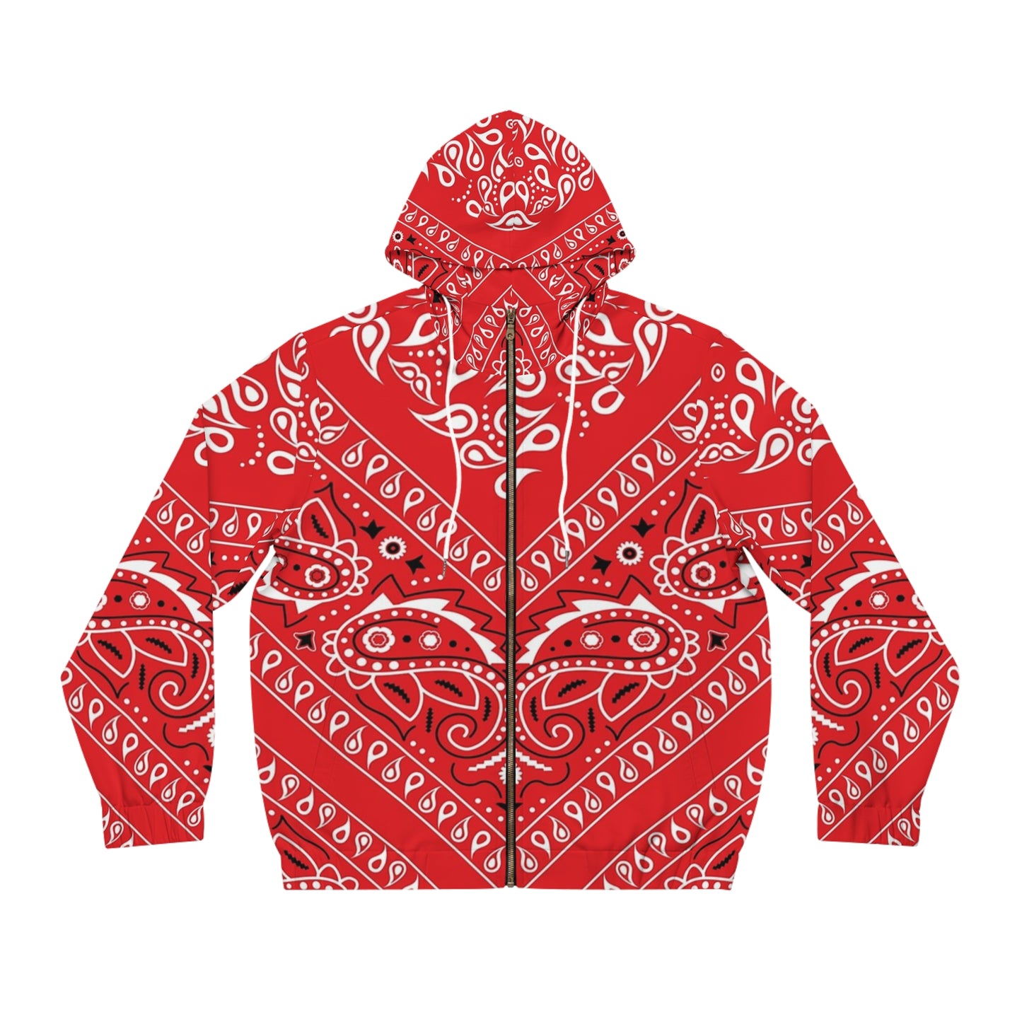Bandana red Men's Full-Zip Hoodie (AOP)