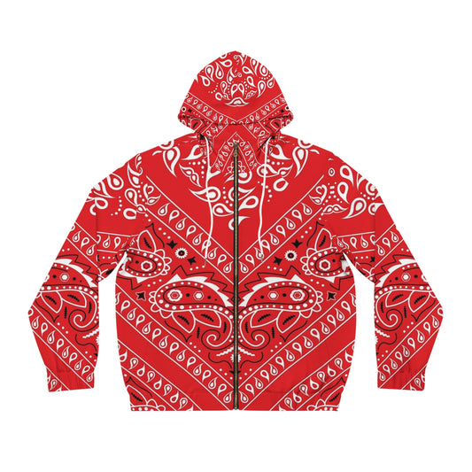 Bandana red Men's Full-Zip Hoodie (AOP)