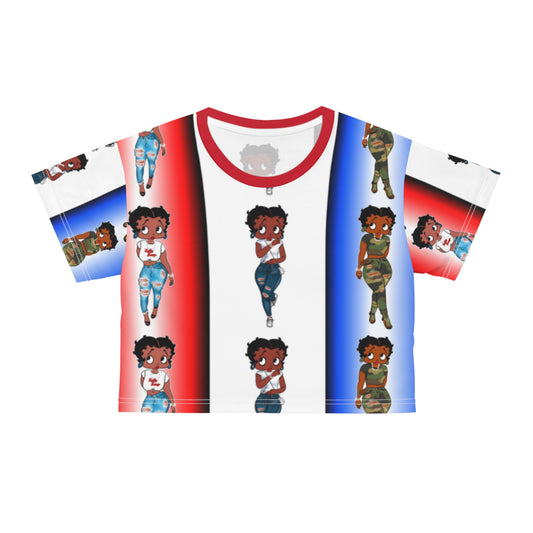 Betty boop red white and blue AOP Crop Tee