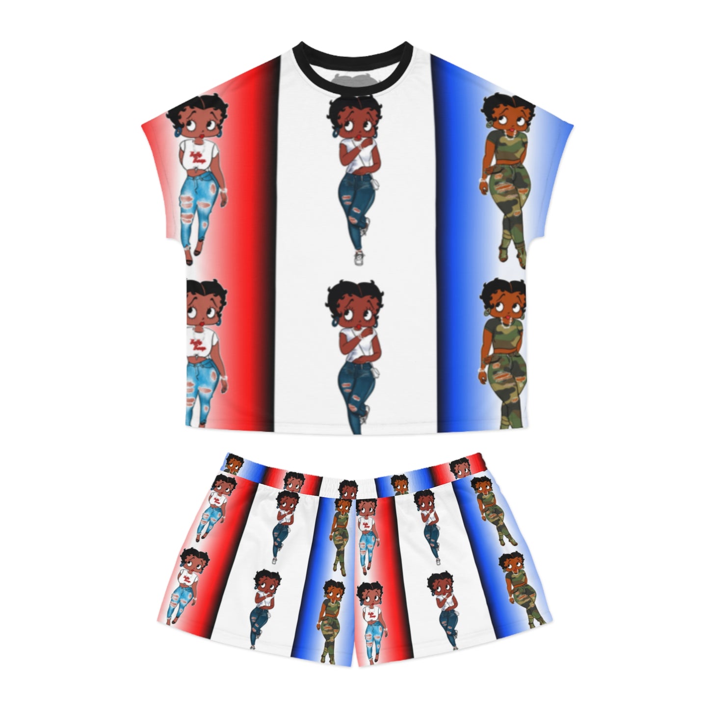 Betty boop red white and blue Women's Short Pajama Set (AOP)