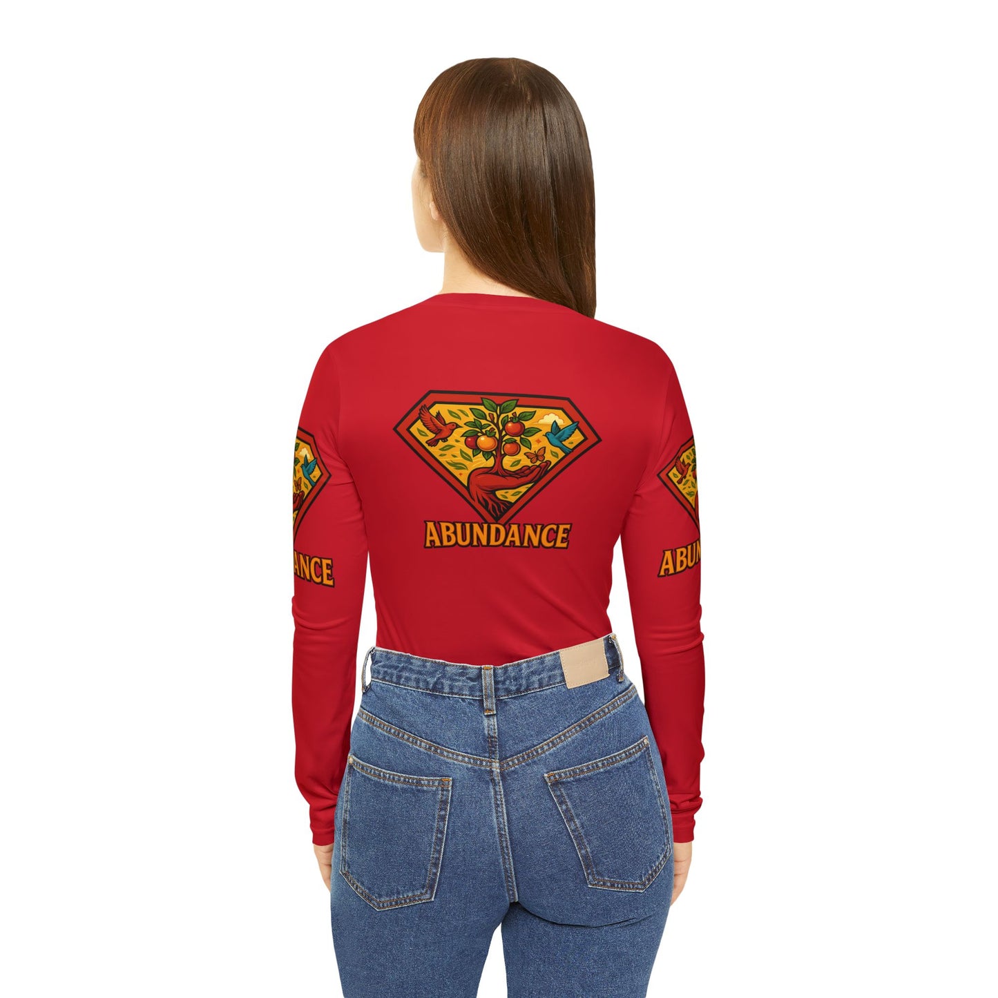 Abundance Long Sleeve V-neck Shirt, Rainbow Vibe Top, Gift for Her, Boho Style Apparel, Positive Energy Wear, Colorful Everyday Fashion