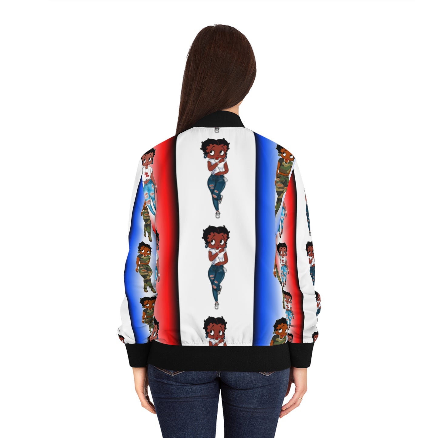 Betty boop red white and blue Women's Bomber Jacket (AOP)