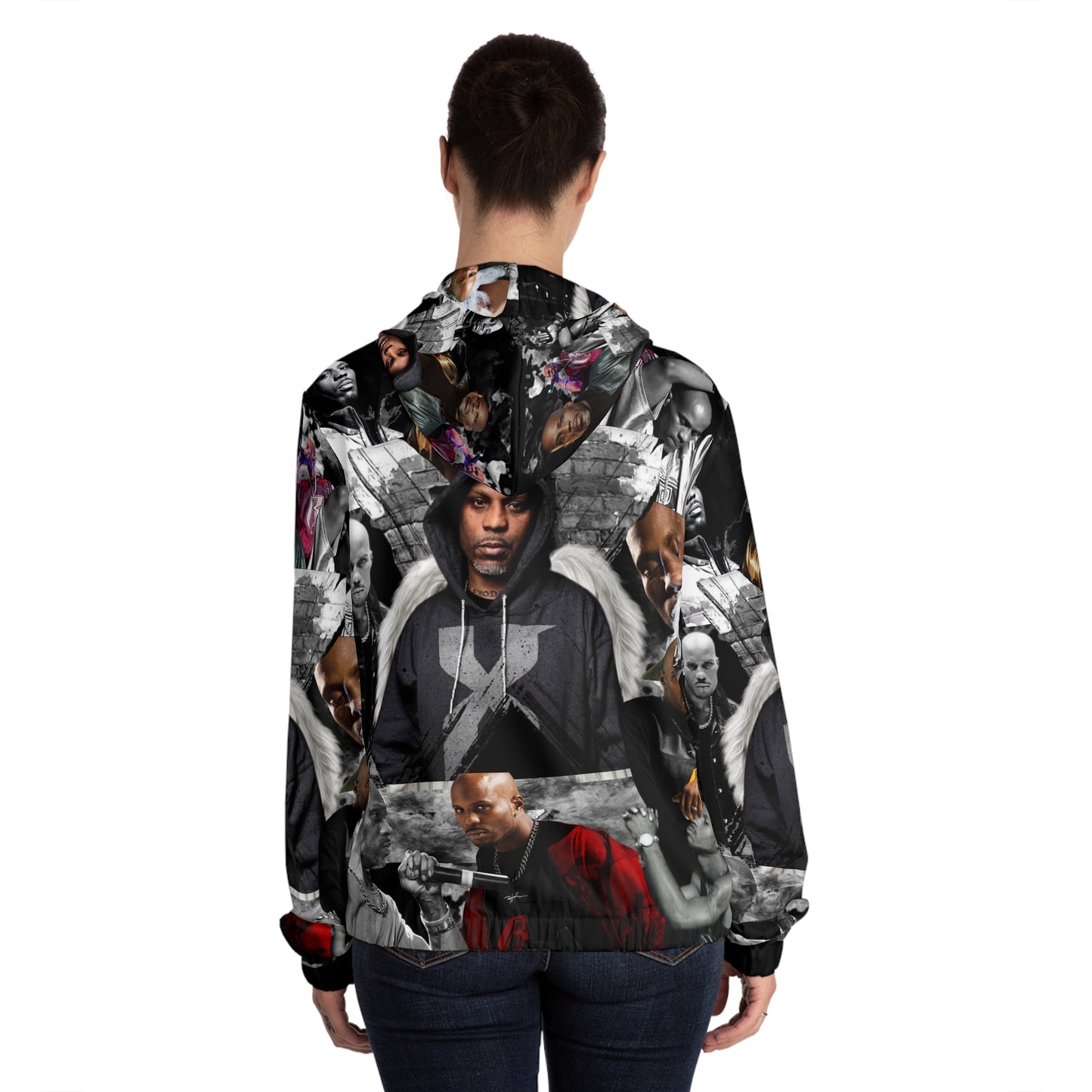 DMX black and gray Womens Full-Zip Hoodie (AOP)