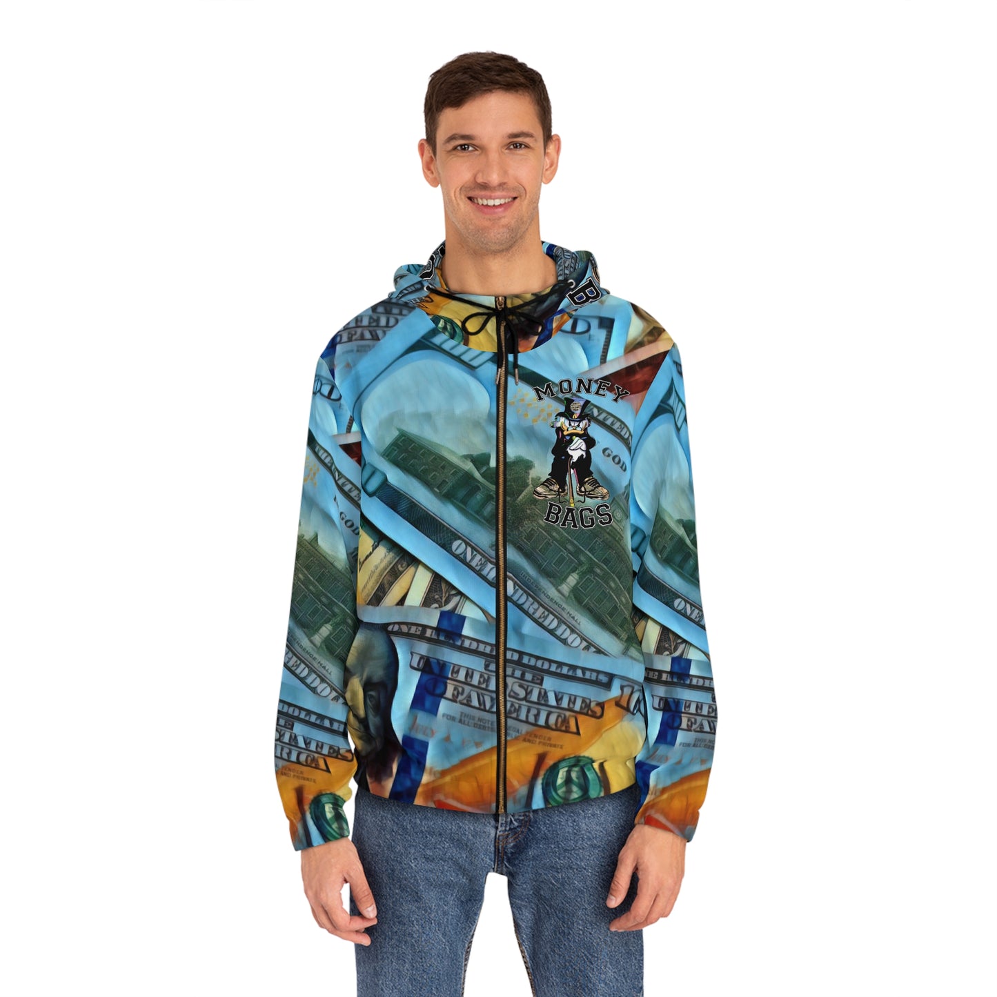 Money bags blue Men's Full-Zip Hoodie (AOP)