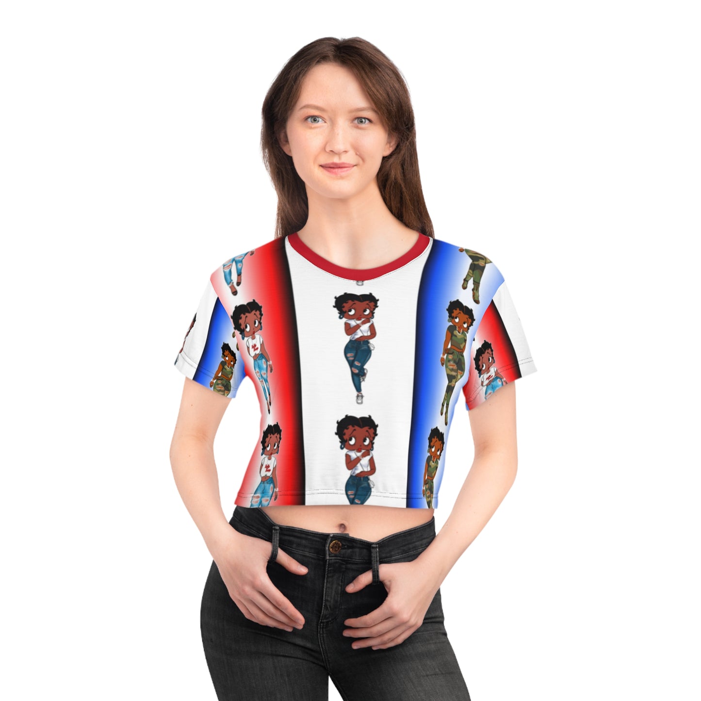 Betty boop red white and blue AOP Crop Tee