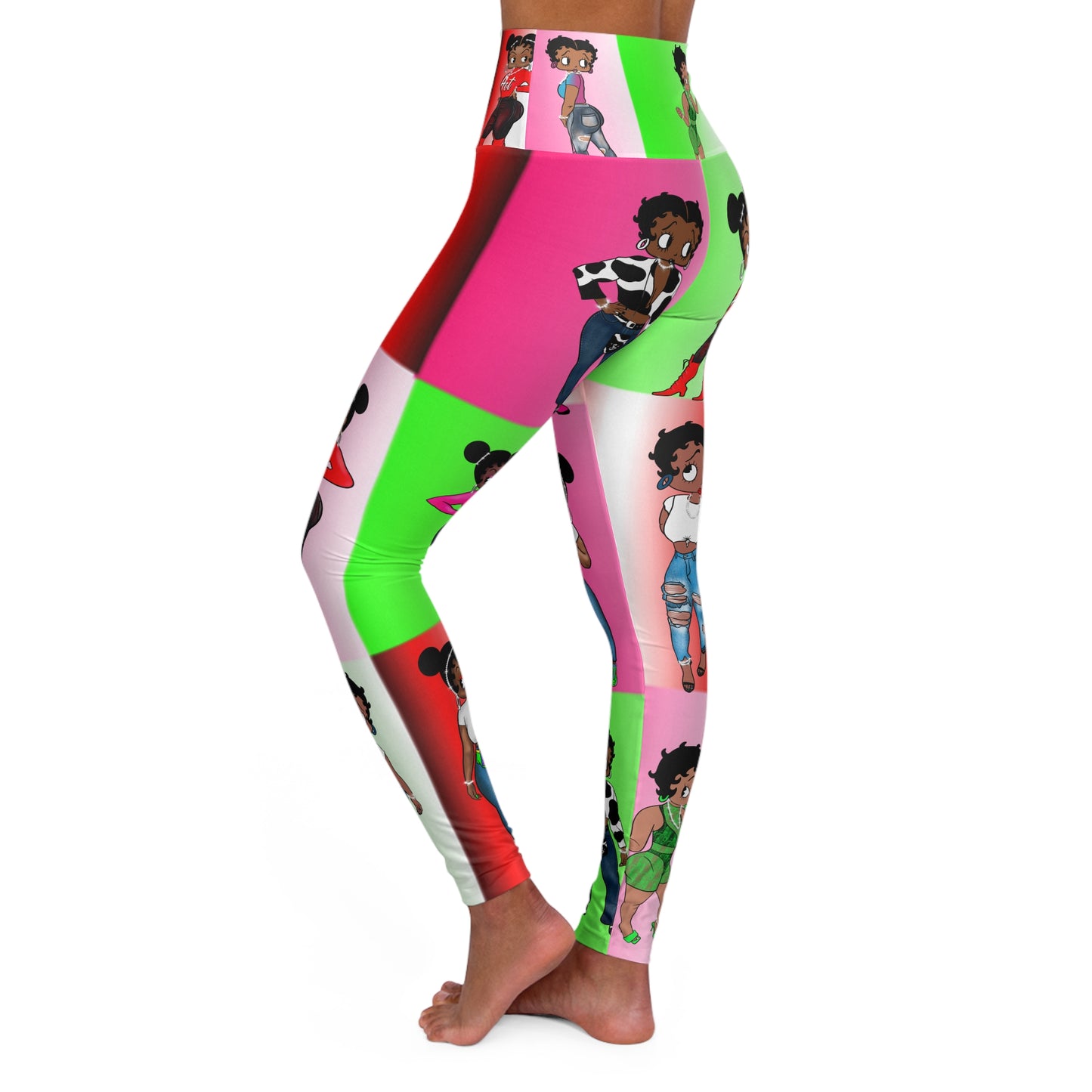 Betty boop pink and neon green High Waisted Yoga Leggings (AOP)