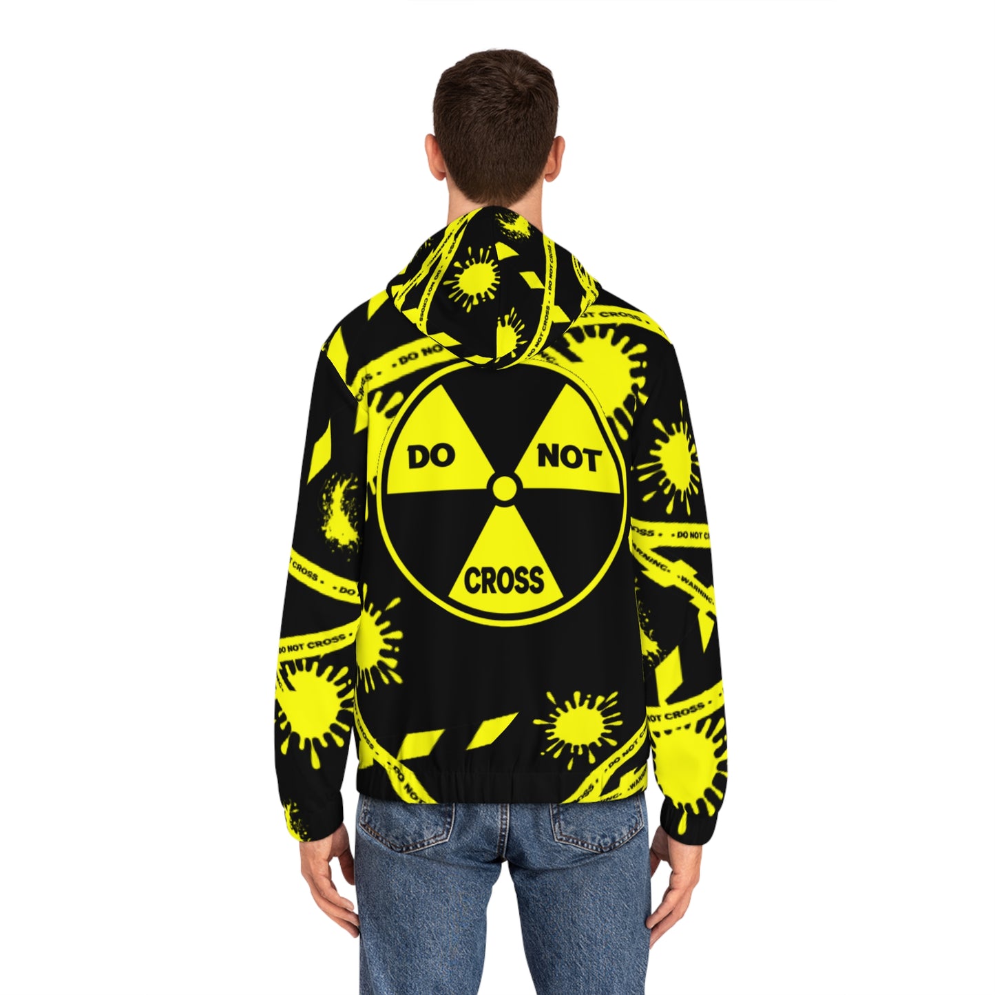 Caution ,do not cross ,black and yellow Men's Full-Zip Hoodie (AOP)