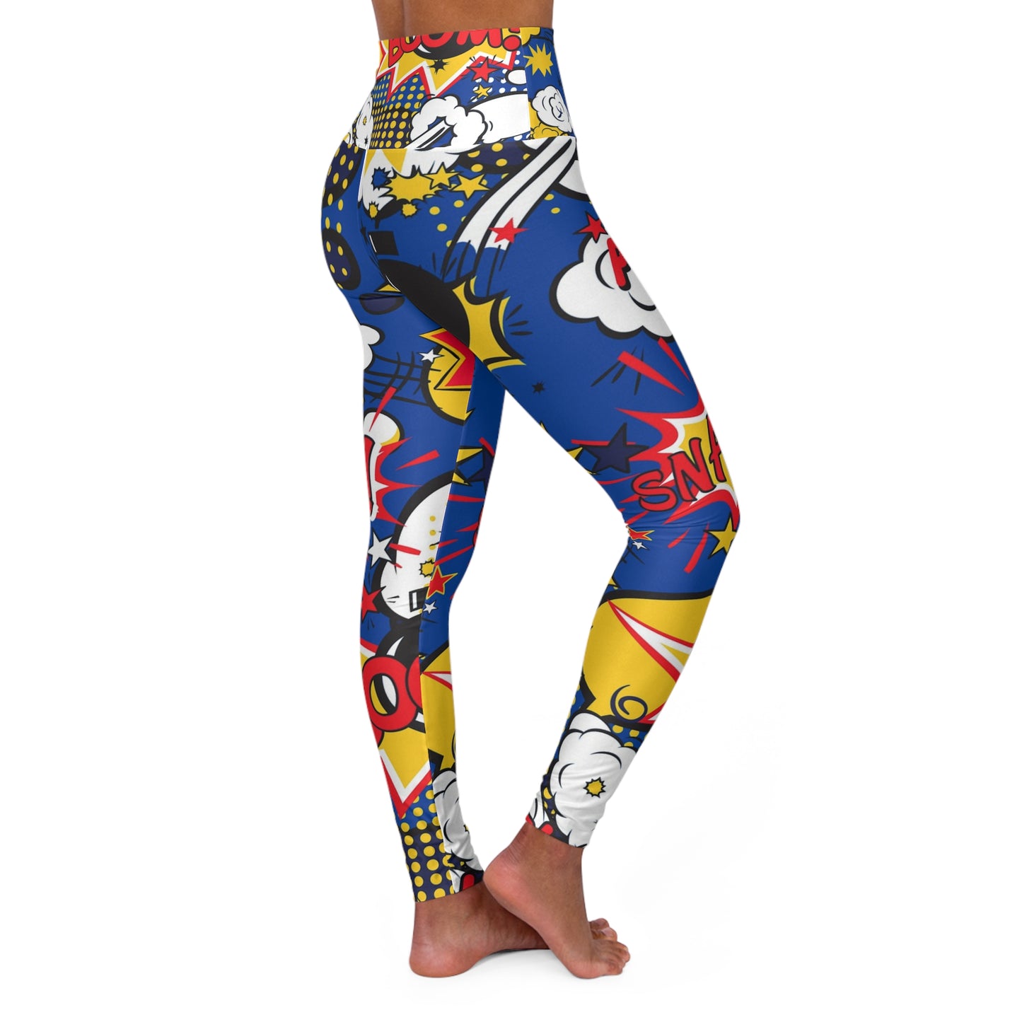 Pow, wow, blue High Waisted Yoga Leggings (AOP)