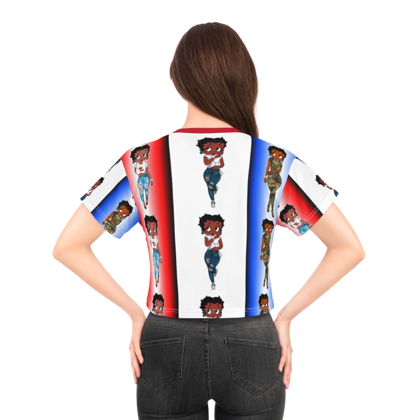 Betty boop red white and blue AOP Crop Tee
