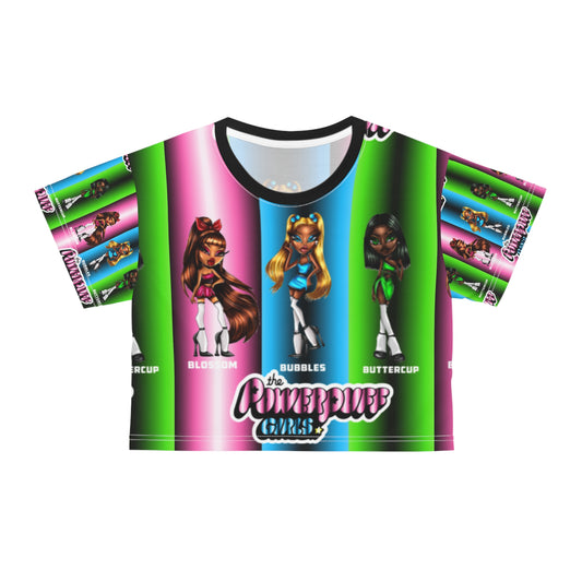 Powerpuff girls gradient green blue and pink AOP Crop Tee