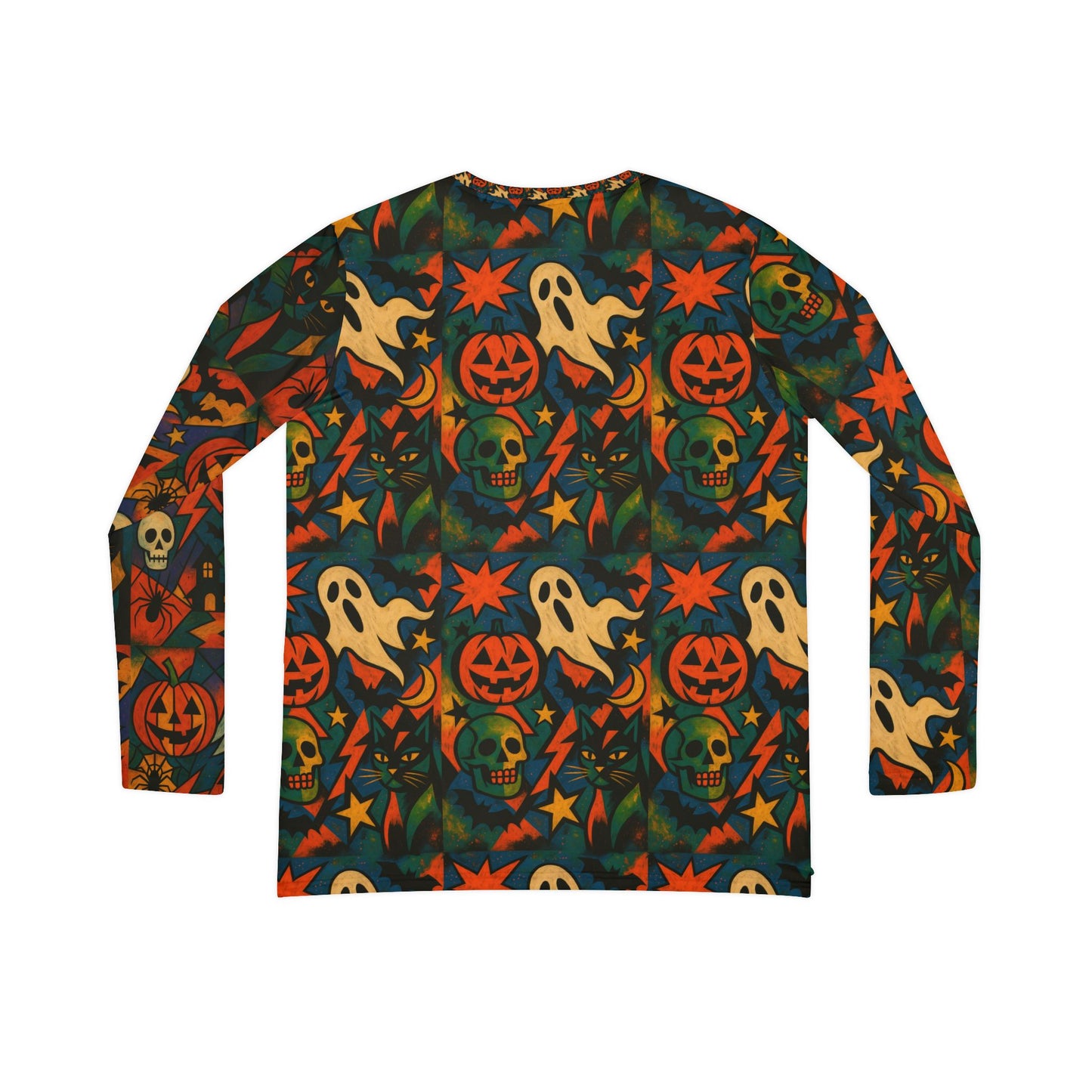 Halloween theme Long Sleeve V-neck Shirt, Rainbow Vibe Top, Gift for Her, Boho Style Apparel, Positive Energy Wear, Colorful Everyday Fashion