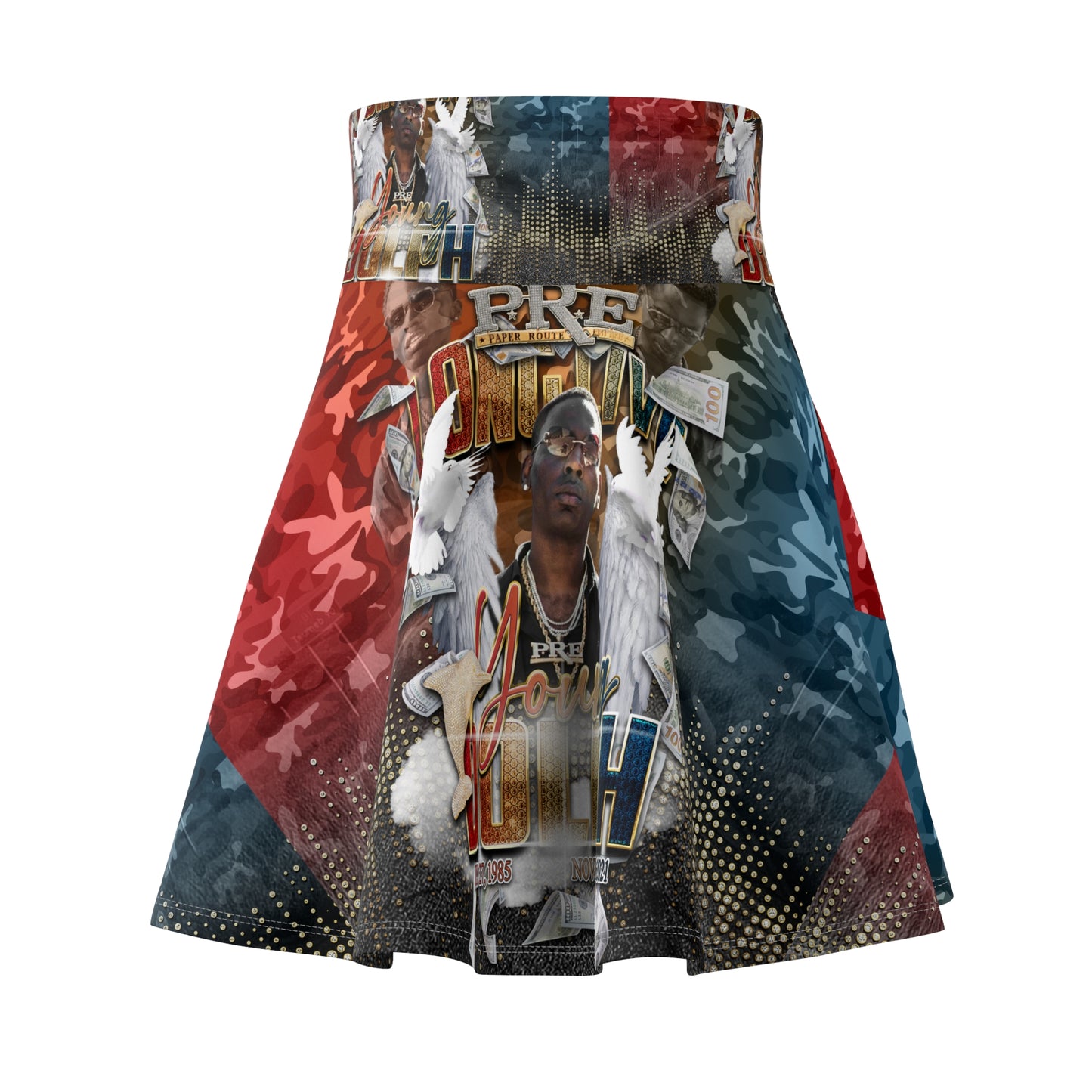 Young Dolph multi-color camouflage Women's Skater Skirt (AOP)
