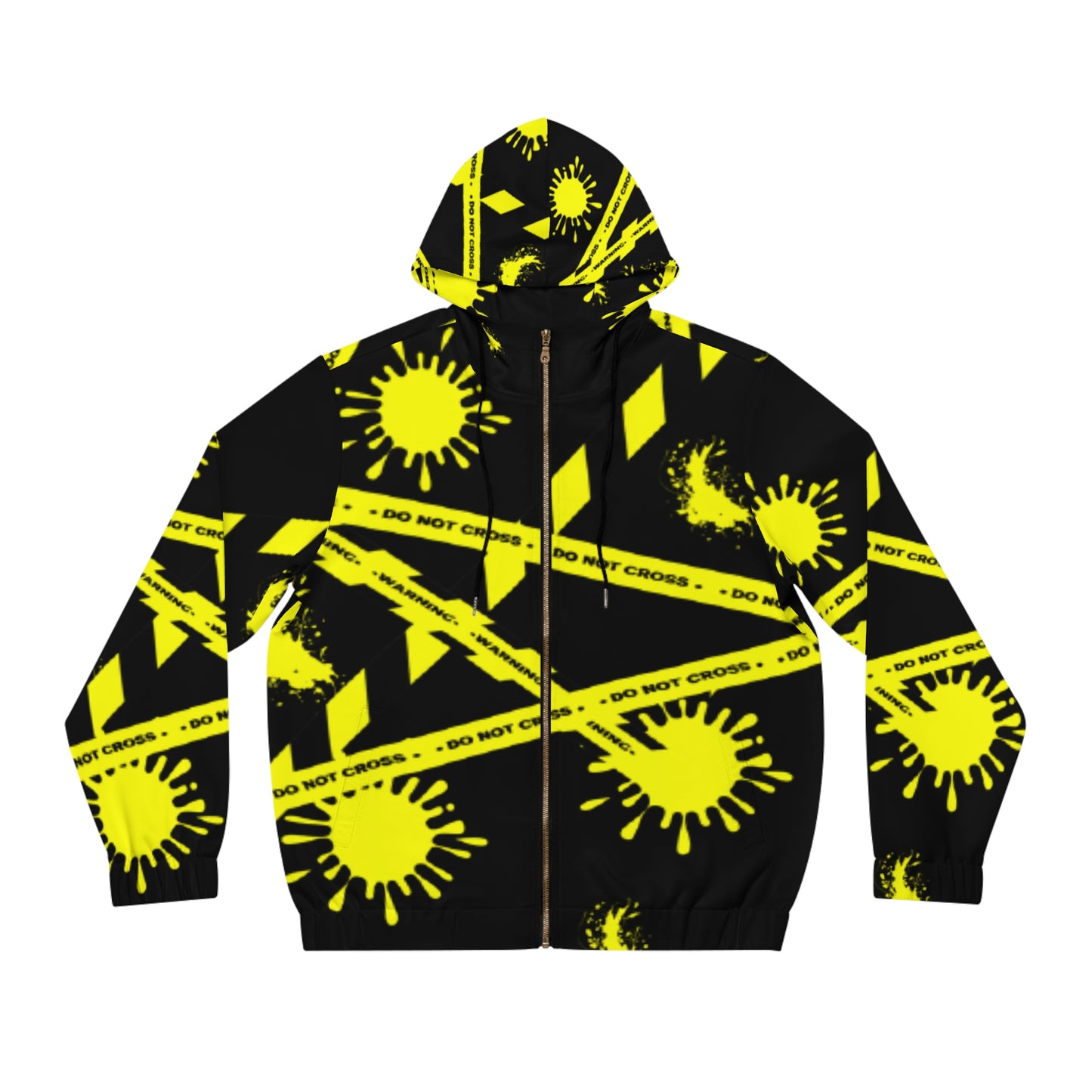 Caution ,do not cross ,black and yellow Men's Full-Zip Hoodie (AOP)