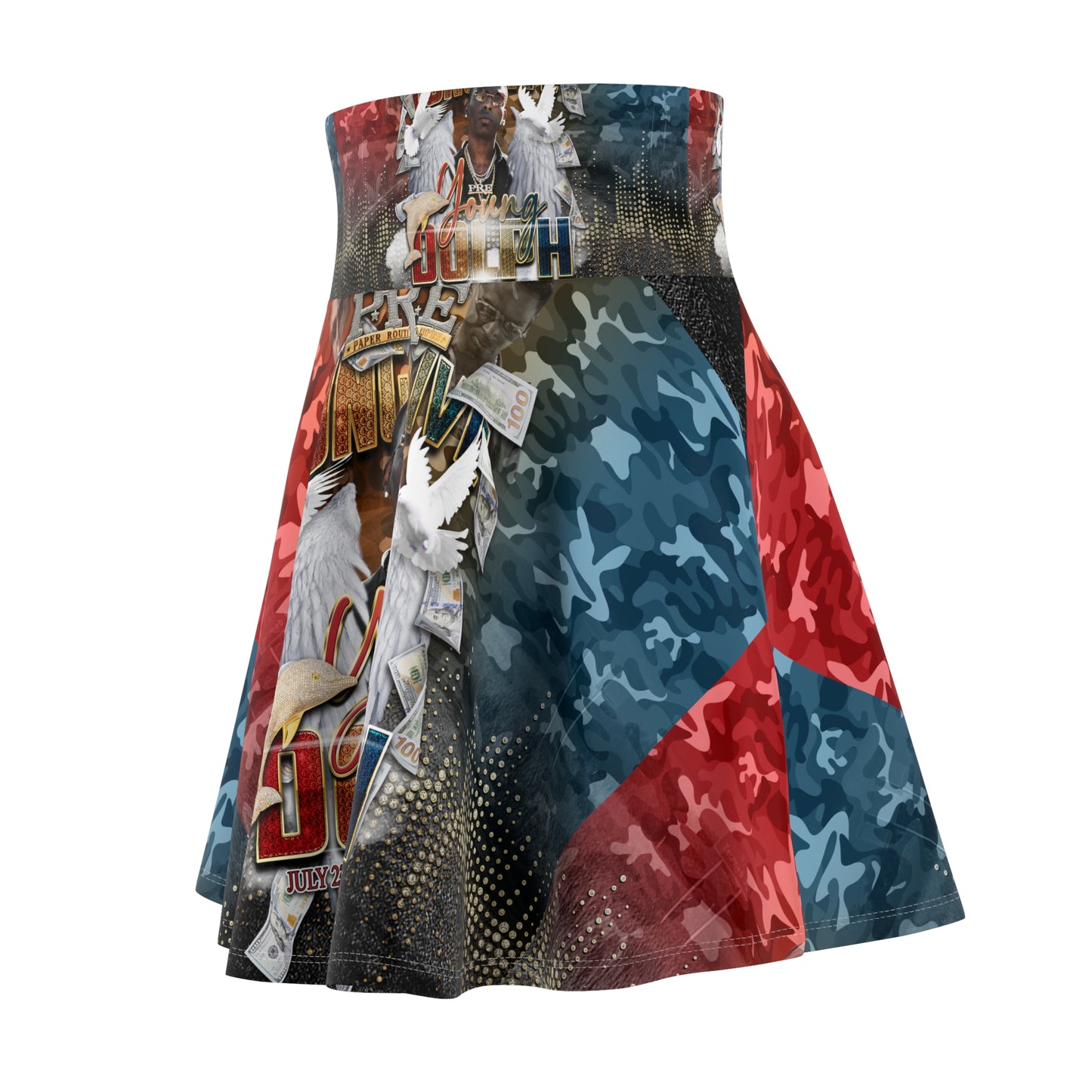 Young Dolph multi-color camouflage Women's Skater Skirt (AOP)