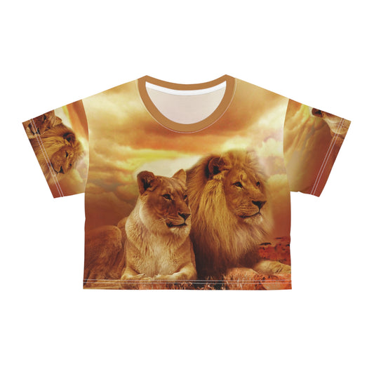 Lion and lioness ,Leo ,AOP Crop Tee