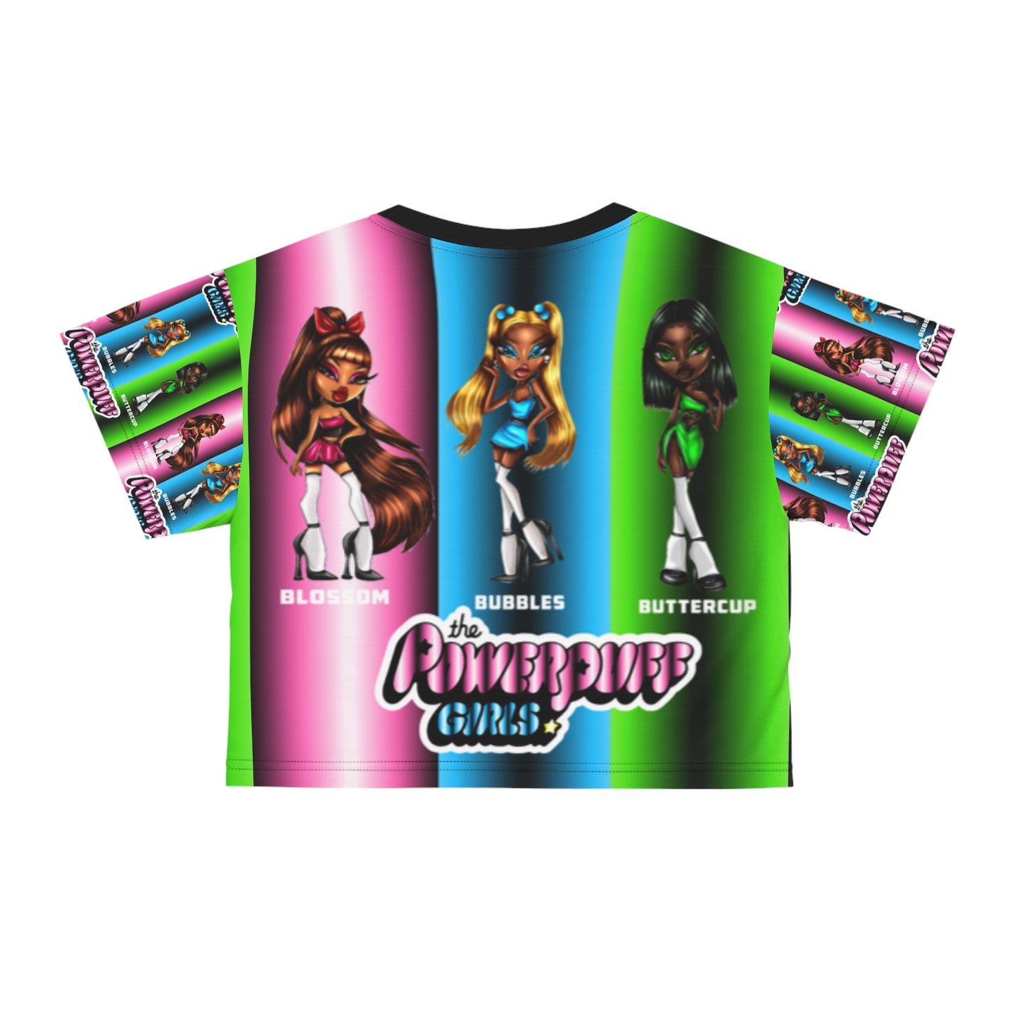 Powerpuff girls gradient green blue and pink AOP Crop Tee