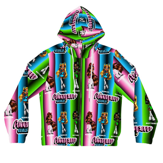 The Powerpuff girls gradient green blue and pink Womens Full-Zip Hoodie (AOP)