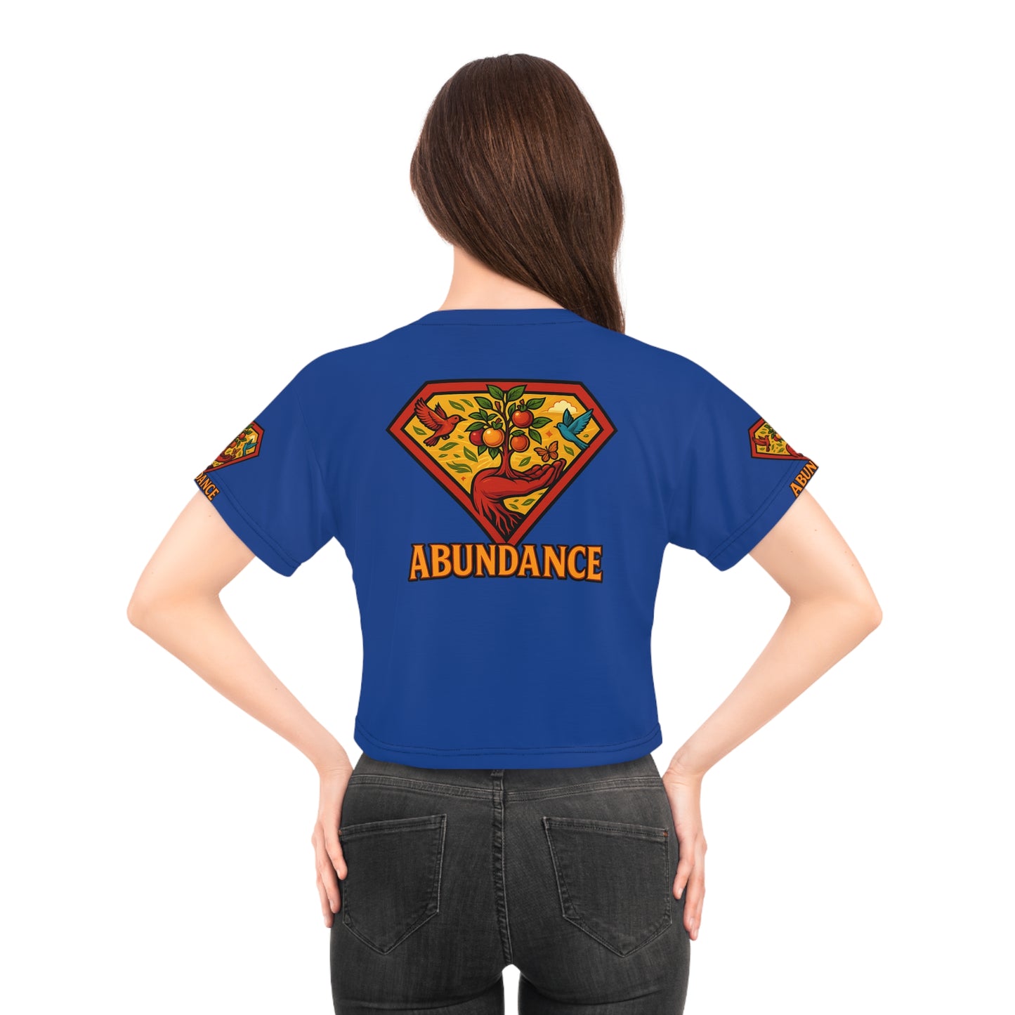 Abundance Vibrant Crop Tee, Superhero Style Shirt, Unique Boho Top, Colorful Summer Wear, Gift for Her, Festival Fashion