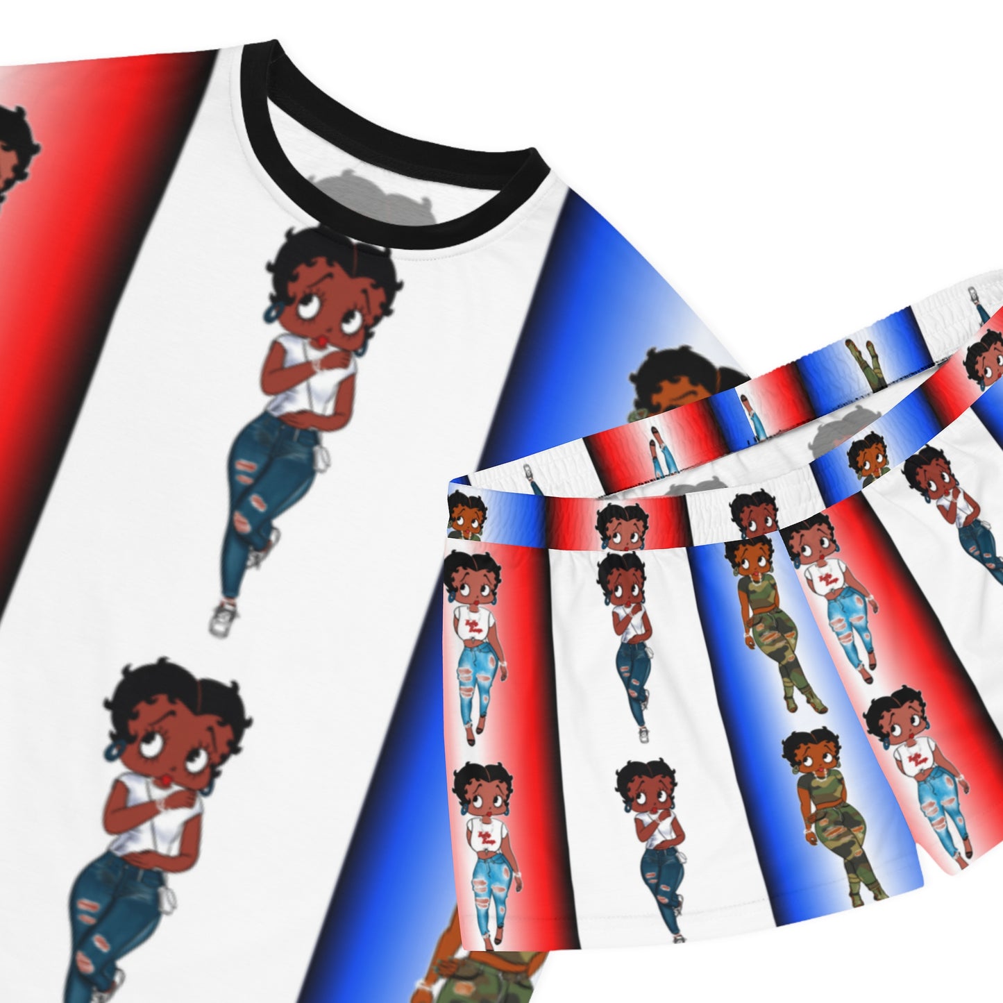 Betty boop red white and blue Women's Short Pajama Set (AOP)