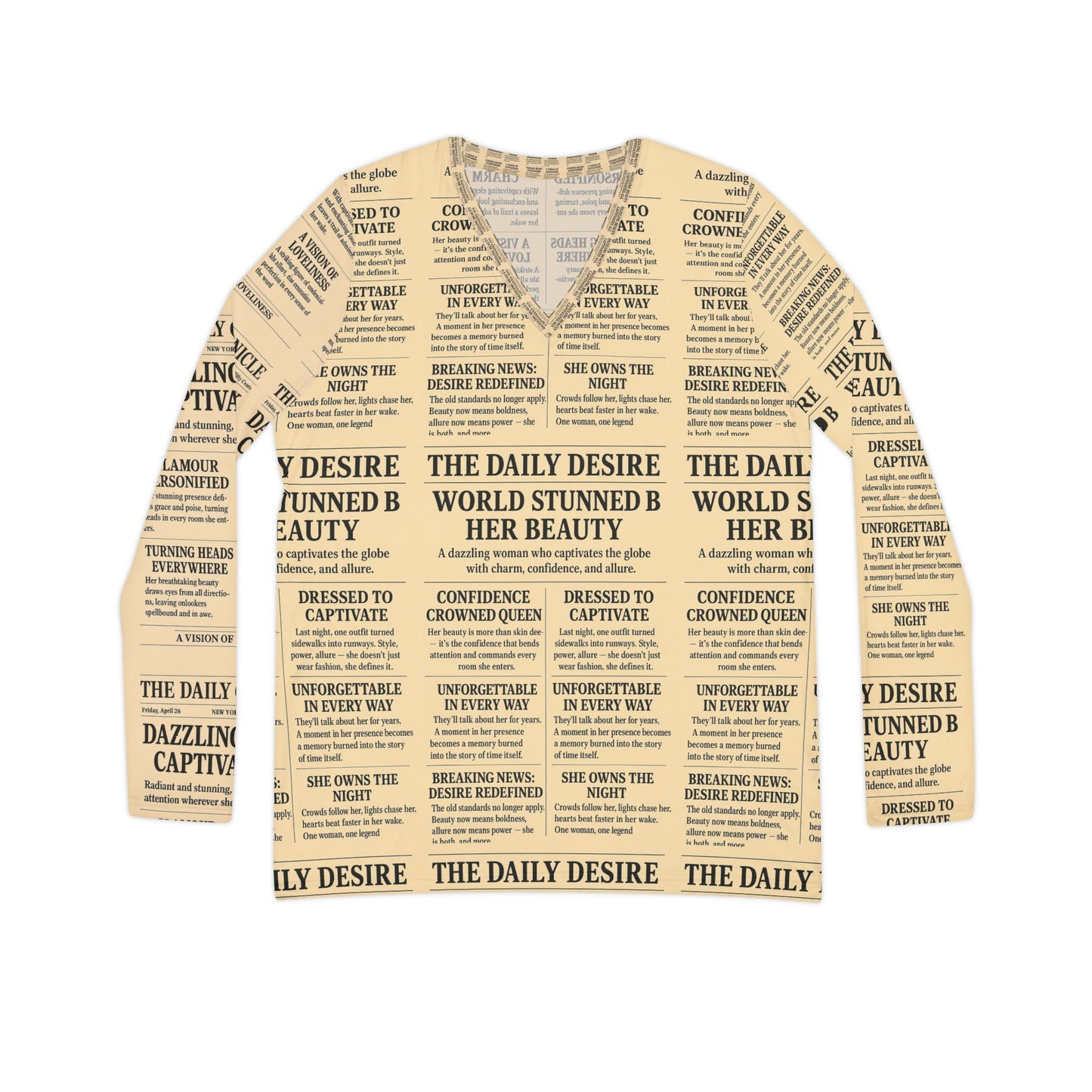 Newspaper sexy Women's Long Sleeve Graphic V-Neck Shirt, Fun Comic Pop Art Top, Casual Wear, Gift for Her, Birthday Tee, Statement Shirt