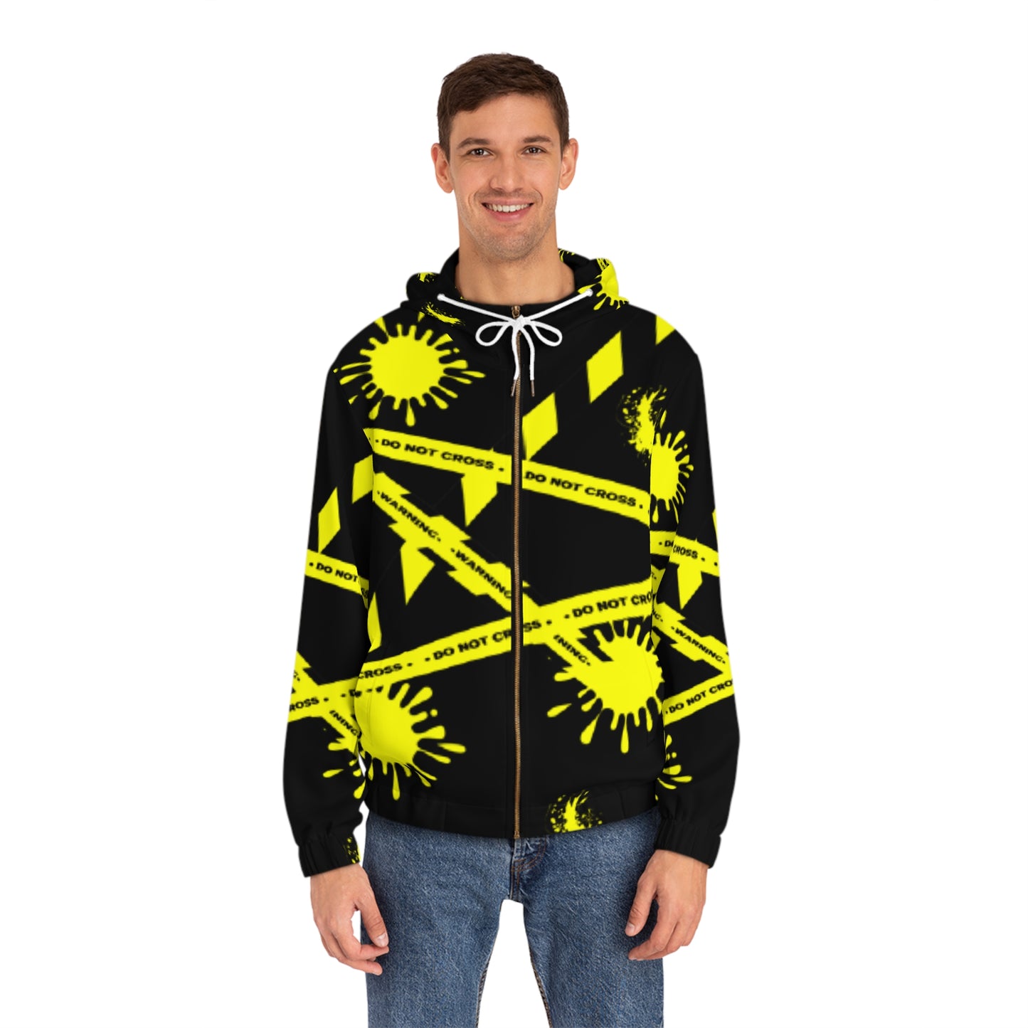 Caution ,do not cross ,black and yellow Men's Full-Zip Hoodie (AOP)