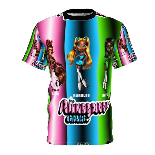 The Powerpuff girls gradient green blue and pink Unisex AOP Cut & Sew Tee
