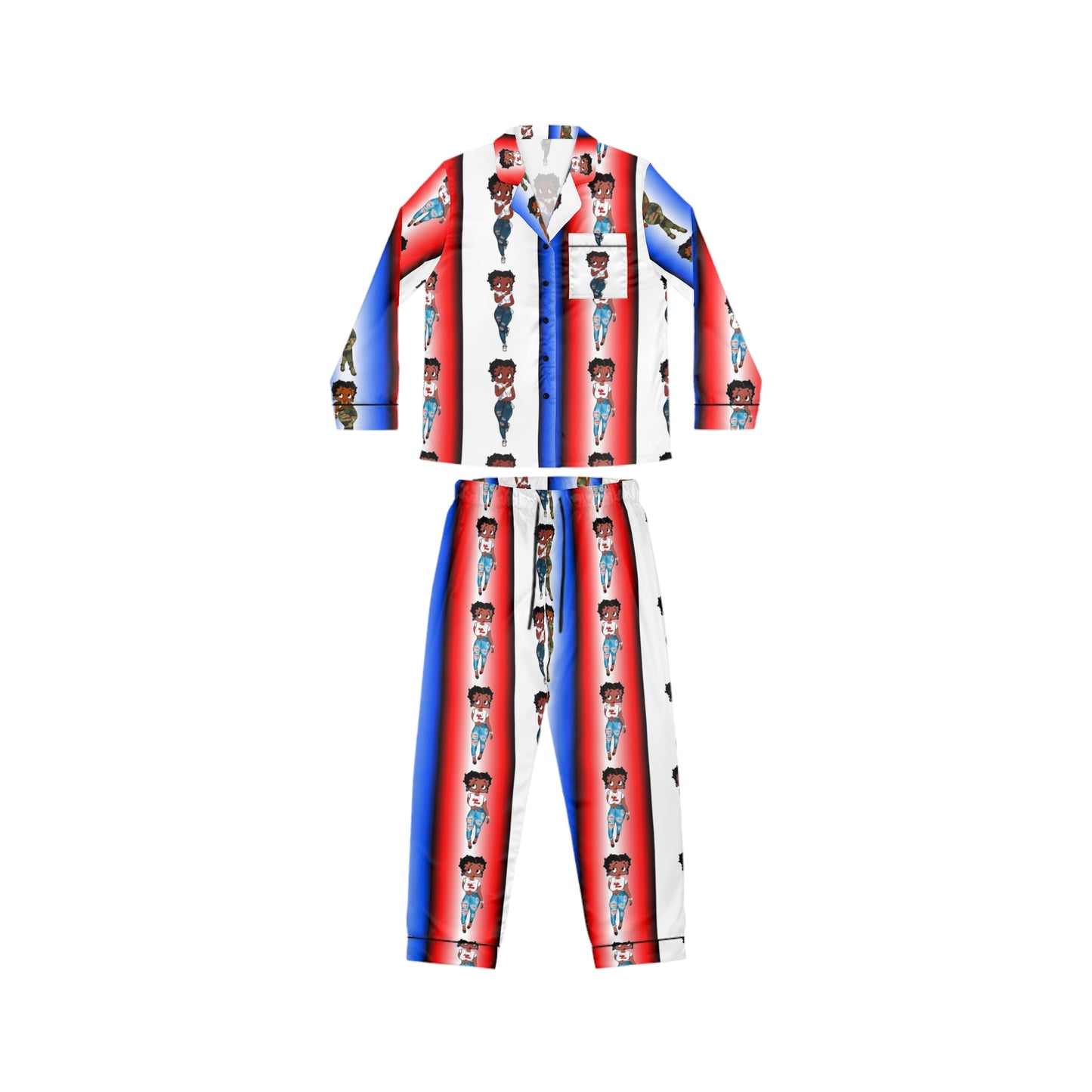Betty boop red white and blue Women's Satin Pajamas (AOP)
